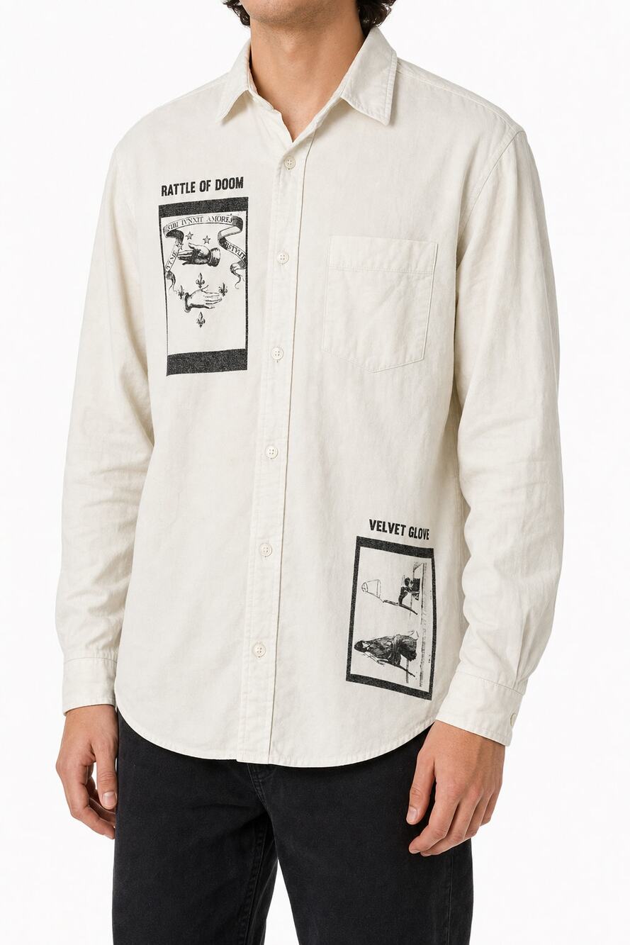 MCQ Alexander McQueen Mens Doom Graphic Cotton Long Sleeve Shirt IT 48 US M/L